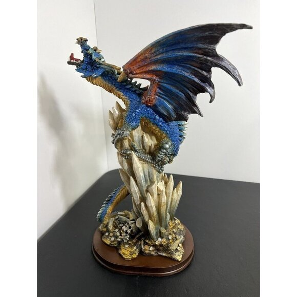 Magic Mystical Blue Dragon Climbing on Crystal Rock Collectible 14" Figurine - Picture 6 of 16